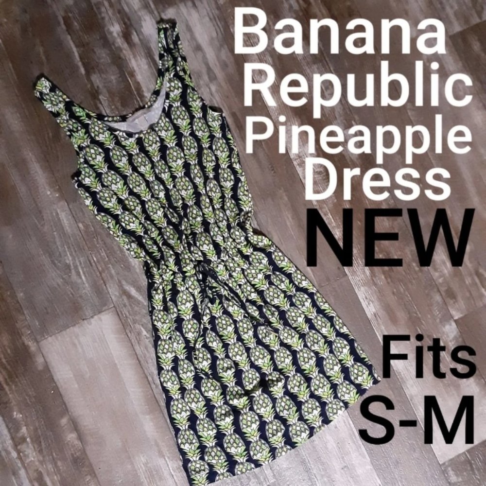 NEW Banana Republic Knee-length Dress Pineapple Print Cinched Waist Tie
